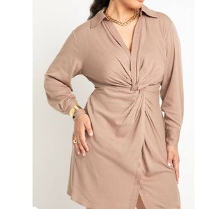 Eloquii Women's Plus Size Twist Detail Mini Shirt  Dress
